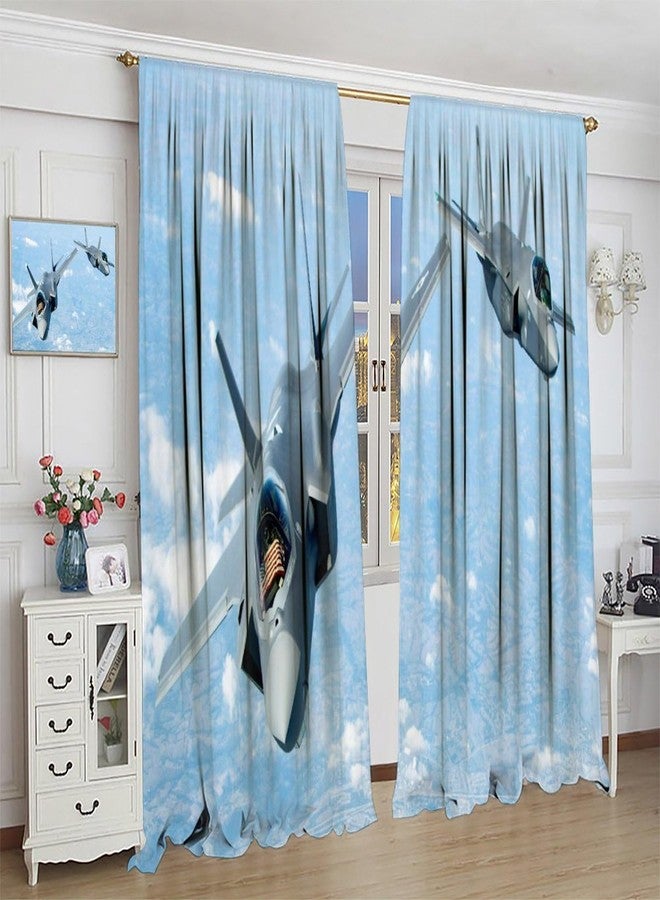AAVEUP Combat Airplane Curtains, Blue Sky White Clouds U.S. Military Fighter Jet Blackout Windows Treatments, Thermal Insulated Drapes for Kids Boys Adolescents Living Room Bedroom Bathroom 42x45in - Image 5
